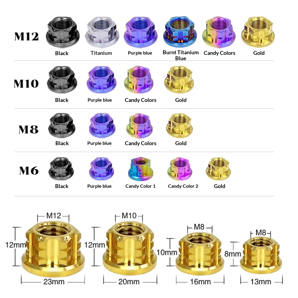 Motorcycle Electric Car Modified Titanium Alloy Fancy Hex Flange Nut Corrosion-resistant Grade 10.9 Locking Hot Forged ISO9001