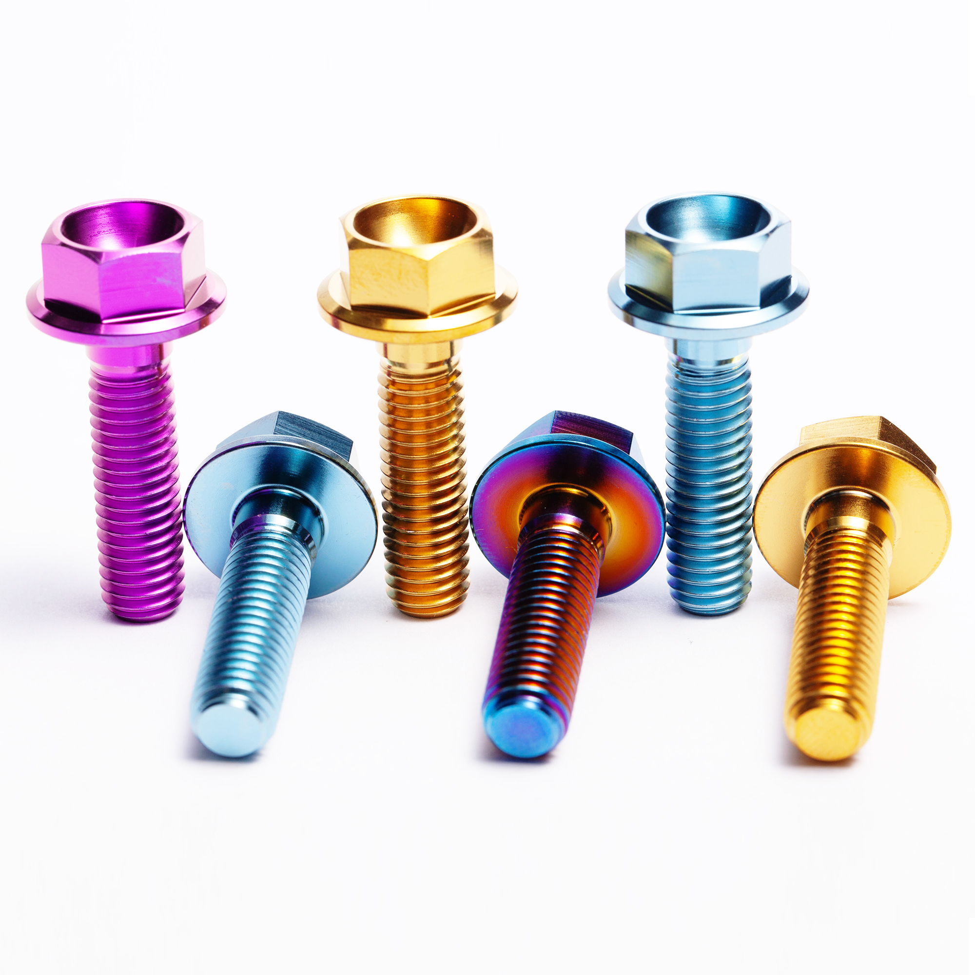 BSTTI DIN 6921 Titanium Alloy GR5 Hex Head Flange PVD Finish UNF Thread Bolt Screw Sizes M5-M10 Model MC-FL-01 for Motorbike
