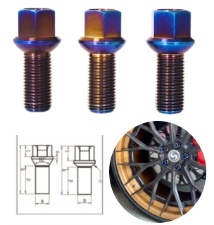 M6 M8 M9 M12 Titanium Gr5 Hex Head Flange Bolts Anodized Finish with M5 Thread Car Wheel Lug Bolts